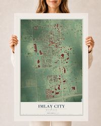 Map of Imlay City, Michigan, 24 x 36 inch print in a white wood frame
