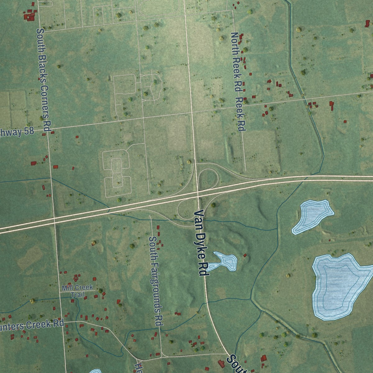 Close-up of the map of Imlay, Michigan print showing street and building detail