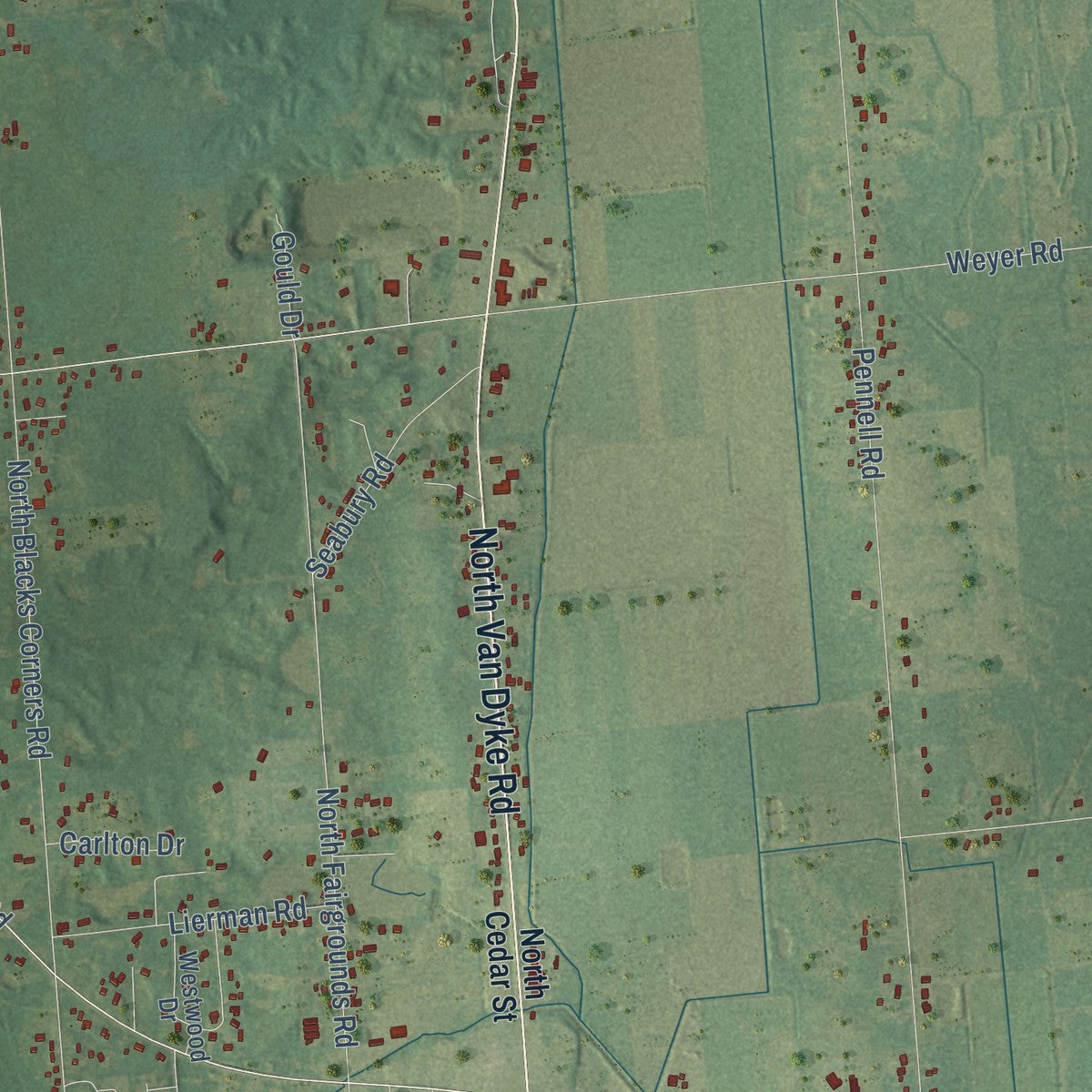 Second close-up of the map of Imlay, Michigan print showing more streets and buildings