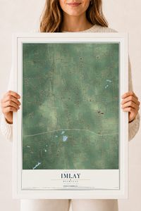 Map of Imlay, Michigan, 18 x 24 inch print in a white wood frame