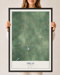 Map of Imlay, Michigan, 24 x 36 inch print in a black wood frame