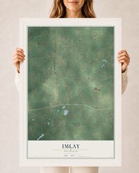 Map of Imlay, Michigan, 24 x 36 inch print in a white wood frame