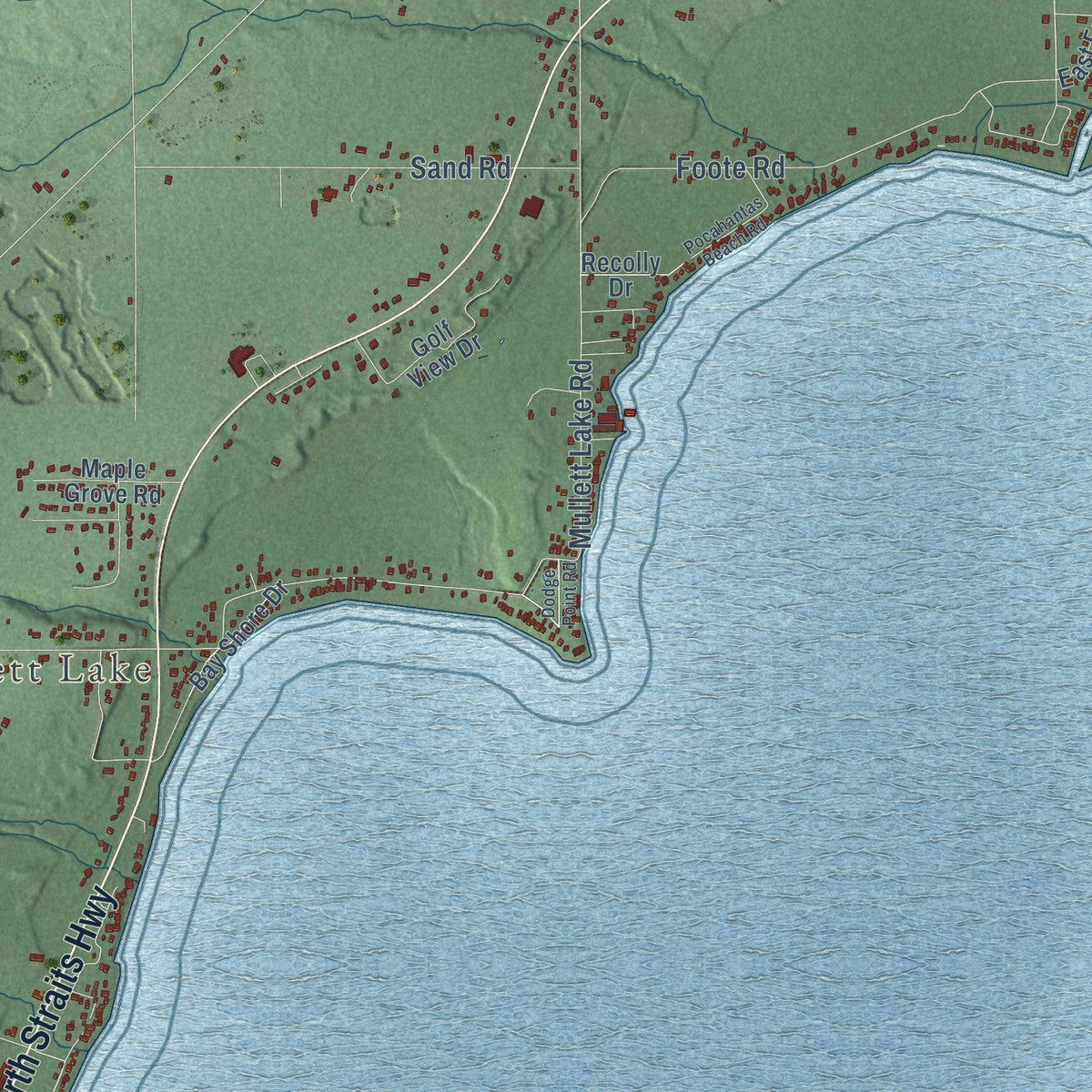 Second close-up of the map of Inverness, Michigan print showing more streets and buildings