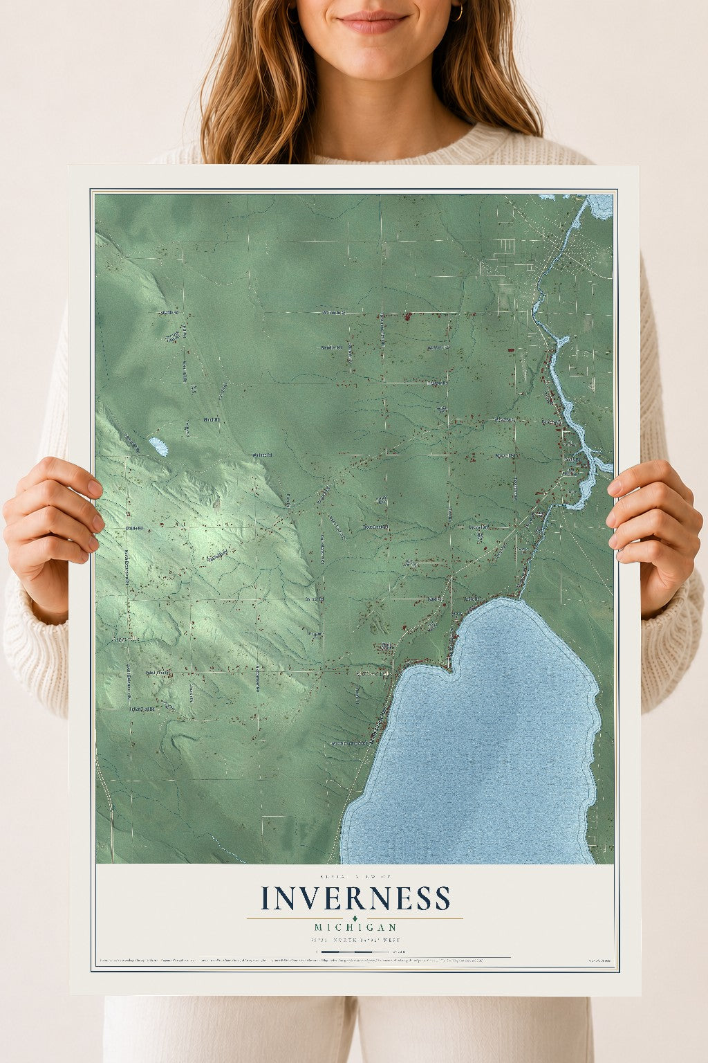 Map of Inverness, Michigan, 18 x 24 inch unframed archival matte print