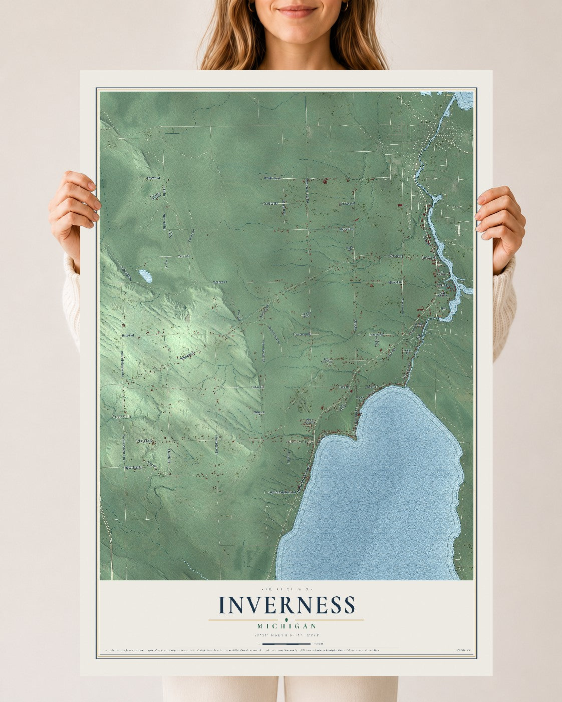 Map of Inverness, Michigan, 24 x 36 inch unframed archival matte print