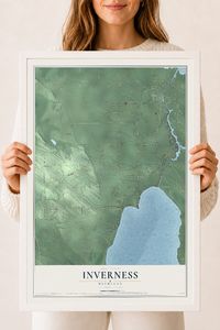 Map of Inverness, Michigan, 18 x 24 inch print in a white wood frame