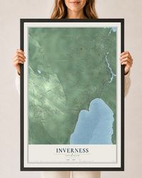 Map of Inverness, Michigan, 24 x 36 inch print in a black wood frame
