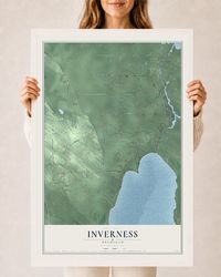 Map of Inverness, Michigan, 24 x 36 inch print in a white wood frame