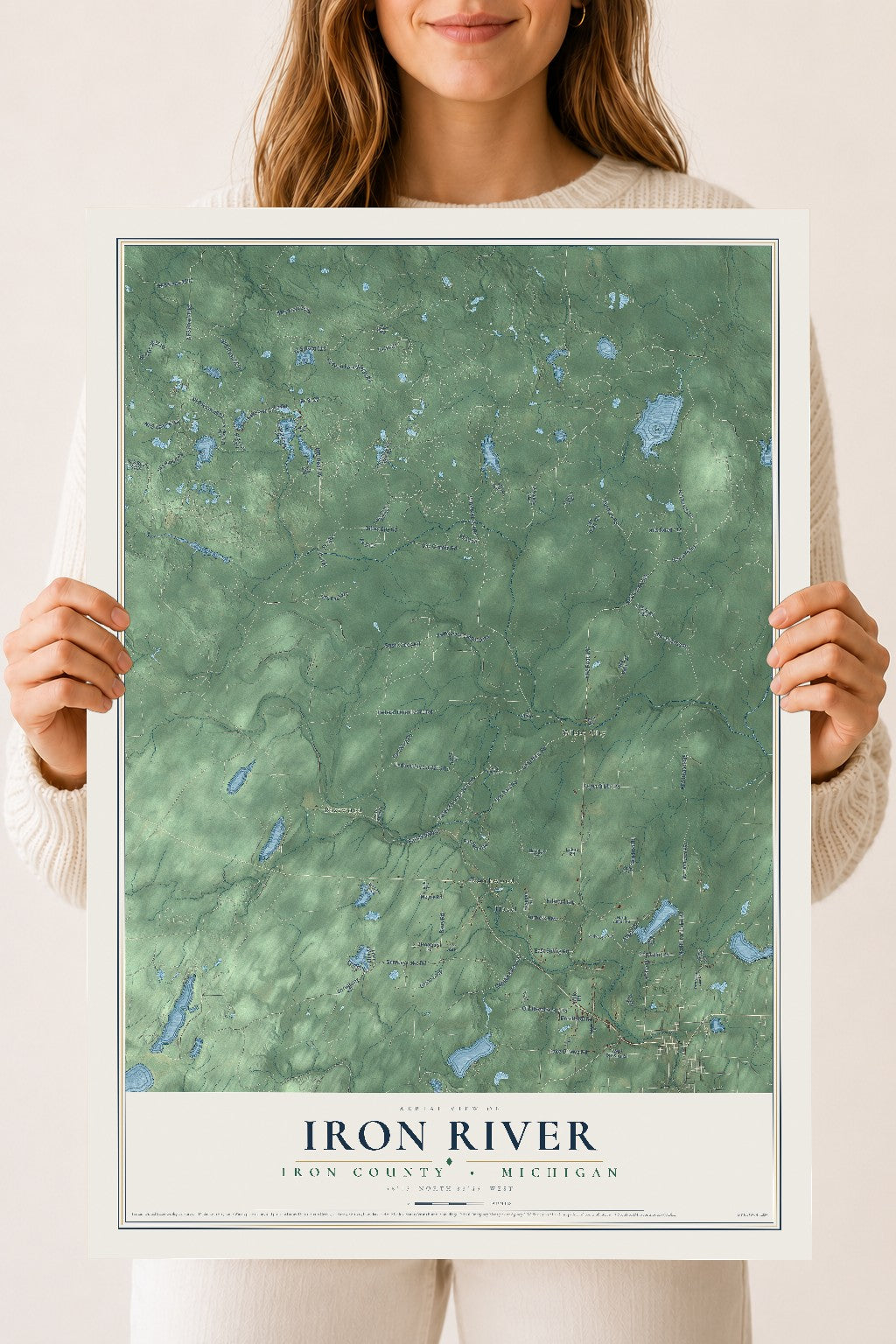 Map of Iron River, Iron County, Michigan, 18 x 24 inch unframed archival matte print