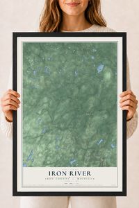 Map of Iron River, Iron County, Michigan, 18 x 24 inch print in a black wood frame