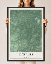 Map of Iron River, Iron County, Michigan, 24 x 36 inch print in a black wood frame