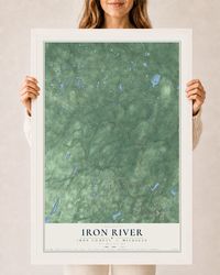 Map of Iron River, Iron County, Michigan, 24 x 36 inch print in a white wood frame