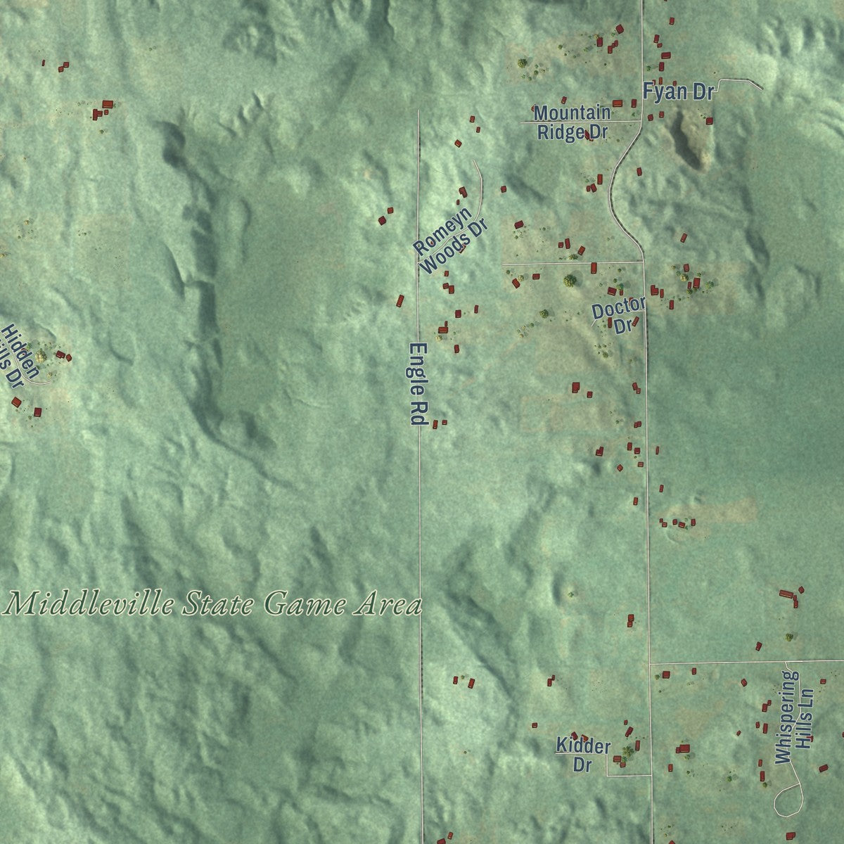 Second close-up of the map of Irving, Michigan print showing more streets and buildings