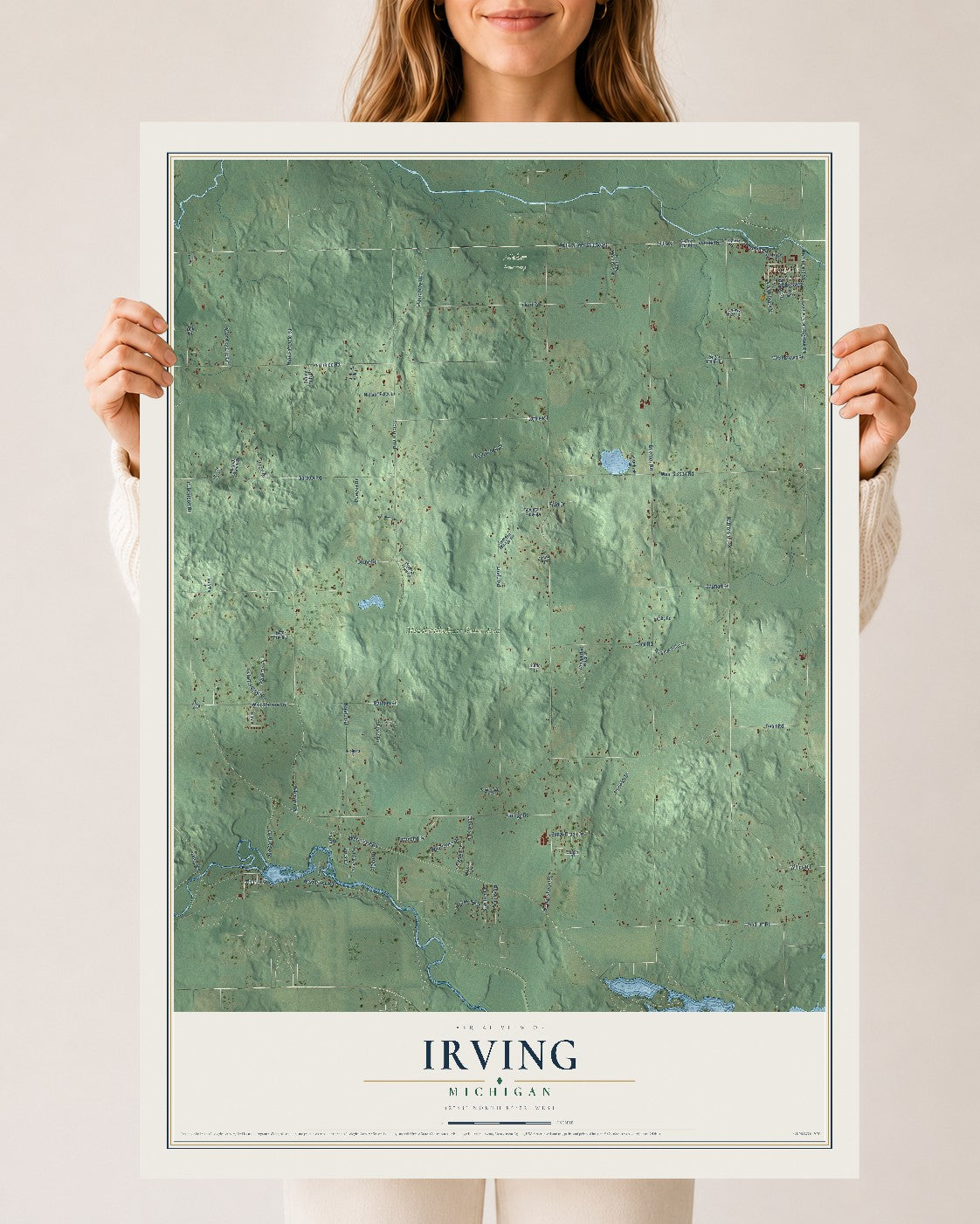 Map of Irving, Michigan, 24 x 36 inch unframed archival matte print