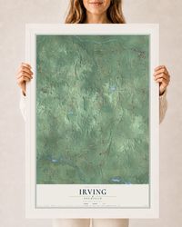 Map of Irving, Michigan, 24 x 36 inch print in a white wood frame