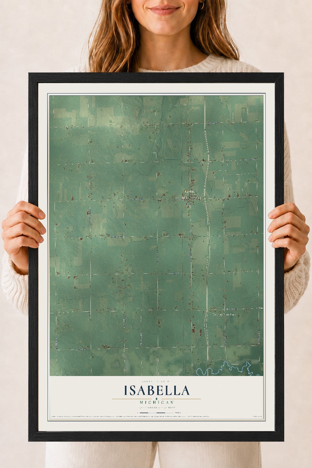 Map of Isabella, Michigan, 18 x 24 inch print in a black wood frame
