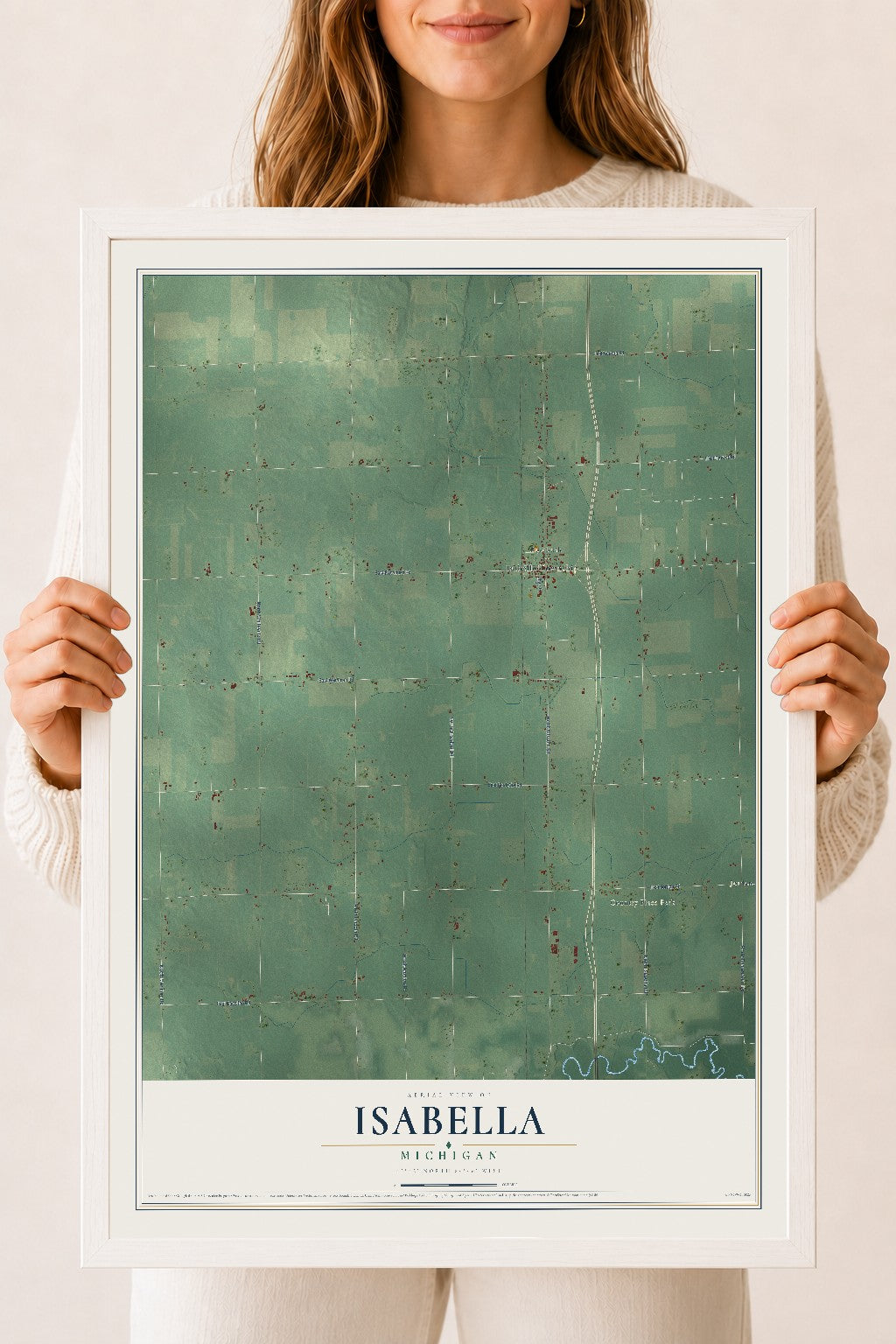Map of Isabella, Michigan, 18 x 24 inch print in a white wood frame