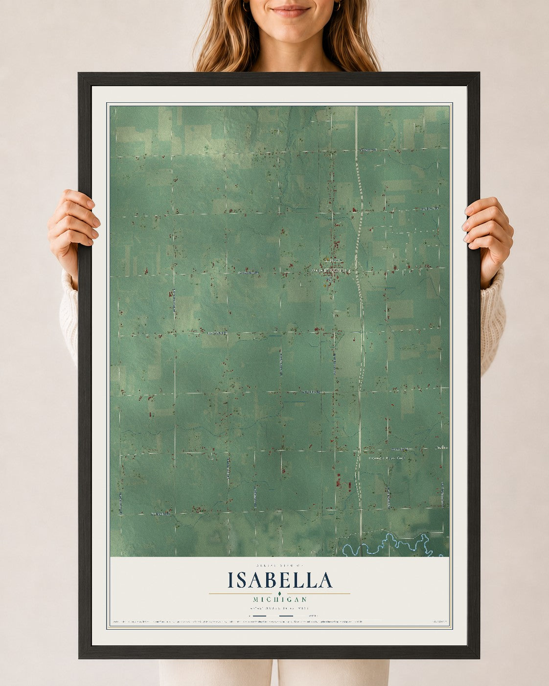 Map of Isabella, Michigan, 24 x 36 inch print in a black wood frame