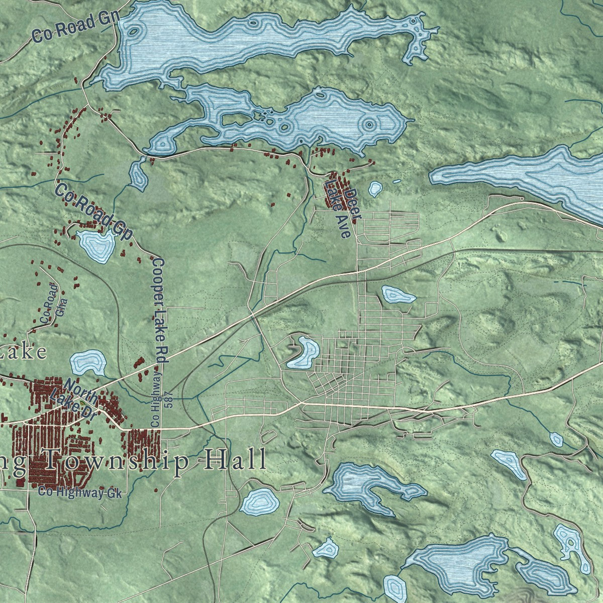 Close-up of the map of Ishpeming, Marquette County, Michigan print showing street and building detail