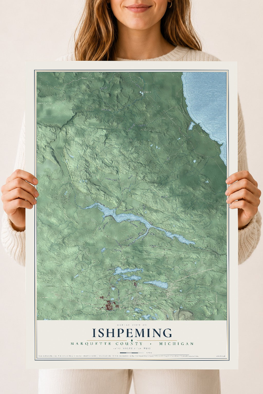Map of Ishpeming, Marquette County, Michigan, 18 x 24 inch unframed archival matte print