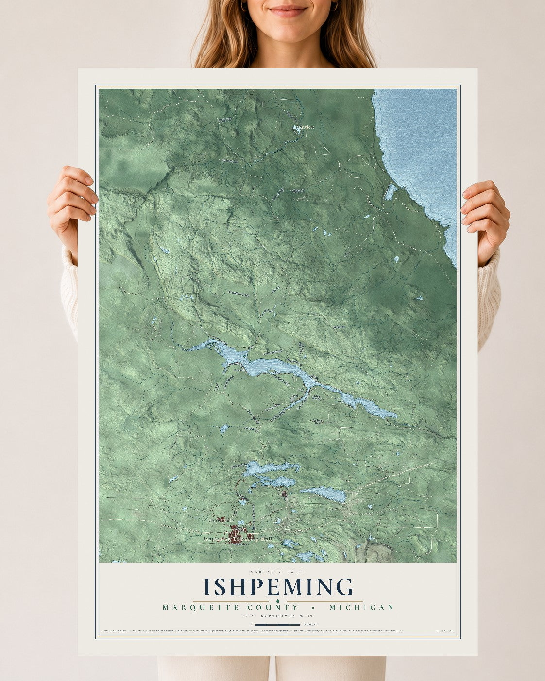 Map of Ishpeming, Marquette County, Michigan, 24 x 36 inch unframed archival matte print
