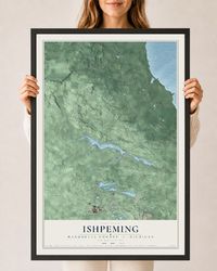 Map of Ishpeming, Marquette County, Michigan, 24 x 36 inch print in a black wood frame