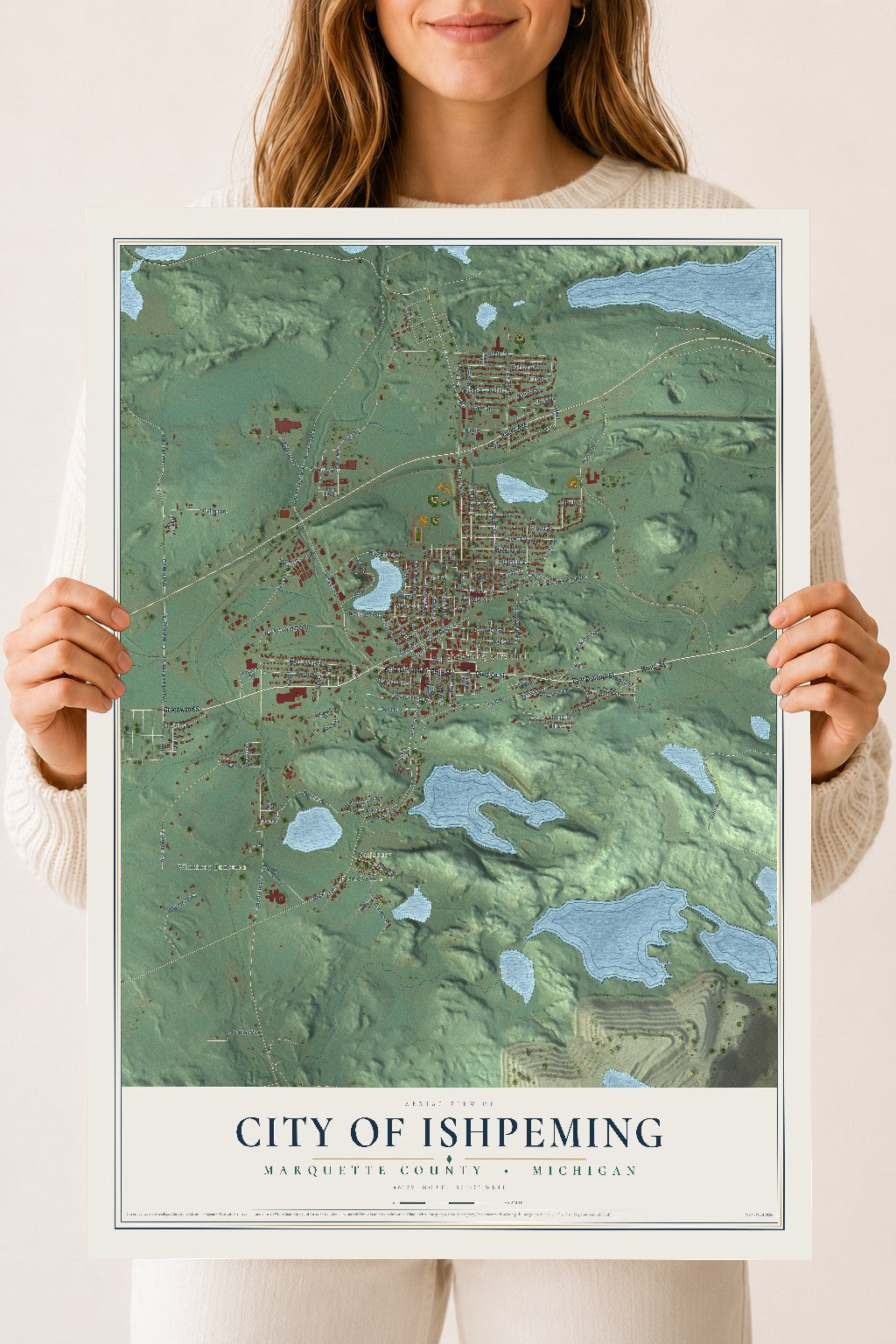 Map of Ishpeming, Michigan, 18 x 24 inch unframed archival matte print