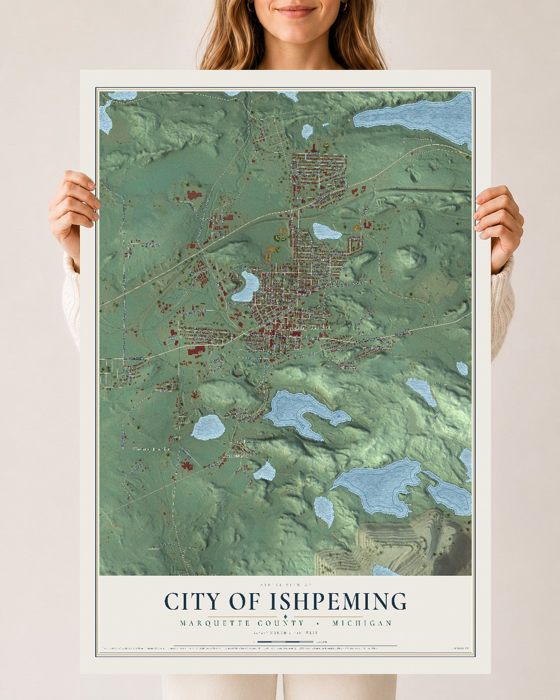 Map of Ishpeming, Michigan, 24 x 36 inch unframed archival matte print