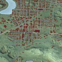 Close-up of the map of Ishpeming, Michigan print showing street and building detail