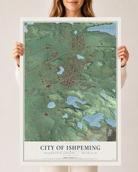 Map of Ishpeming, Michigan, 24 x 36 inch unframed archival matte print