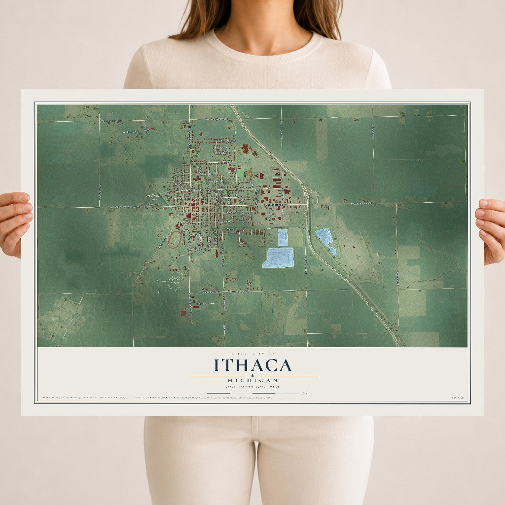 Map of Ithaca, Michigan, 18 x 24 inch unframed archival matte print