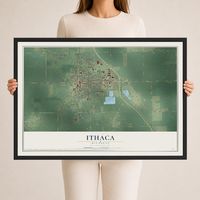 Map of Ithaca, Michigan, 24 x 36 inch print in a black wood frame