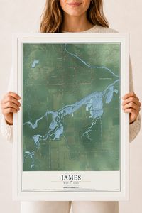 Map of James, Michigan, 18 x 24 inch print in a white wood frame