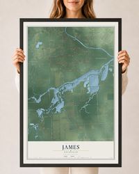 Map of James, Michigan, 24 x 36 inch print in a black wood frame