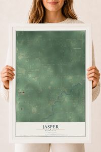 Map of Jasper, Michigan, 18 x 24 inch print in a white wood frame