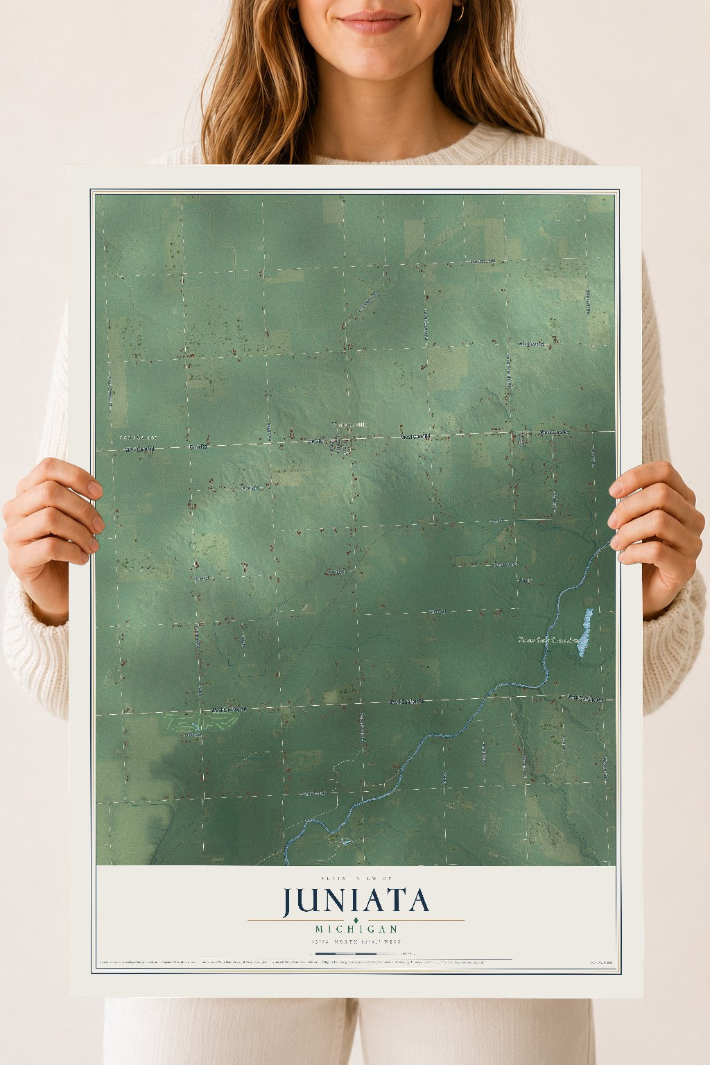Map of Juniata, Michigan, 18 x 24 inch unframed archival matte print