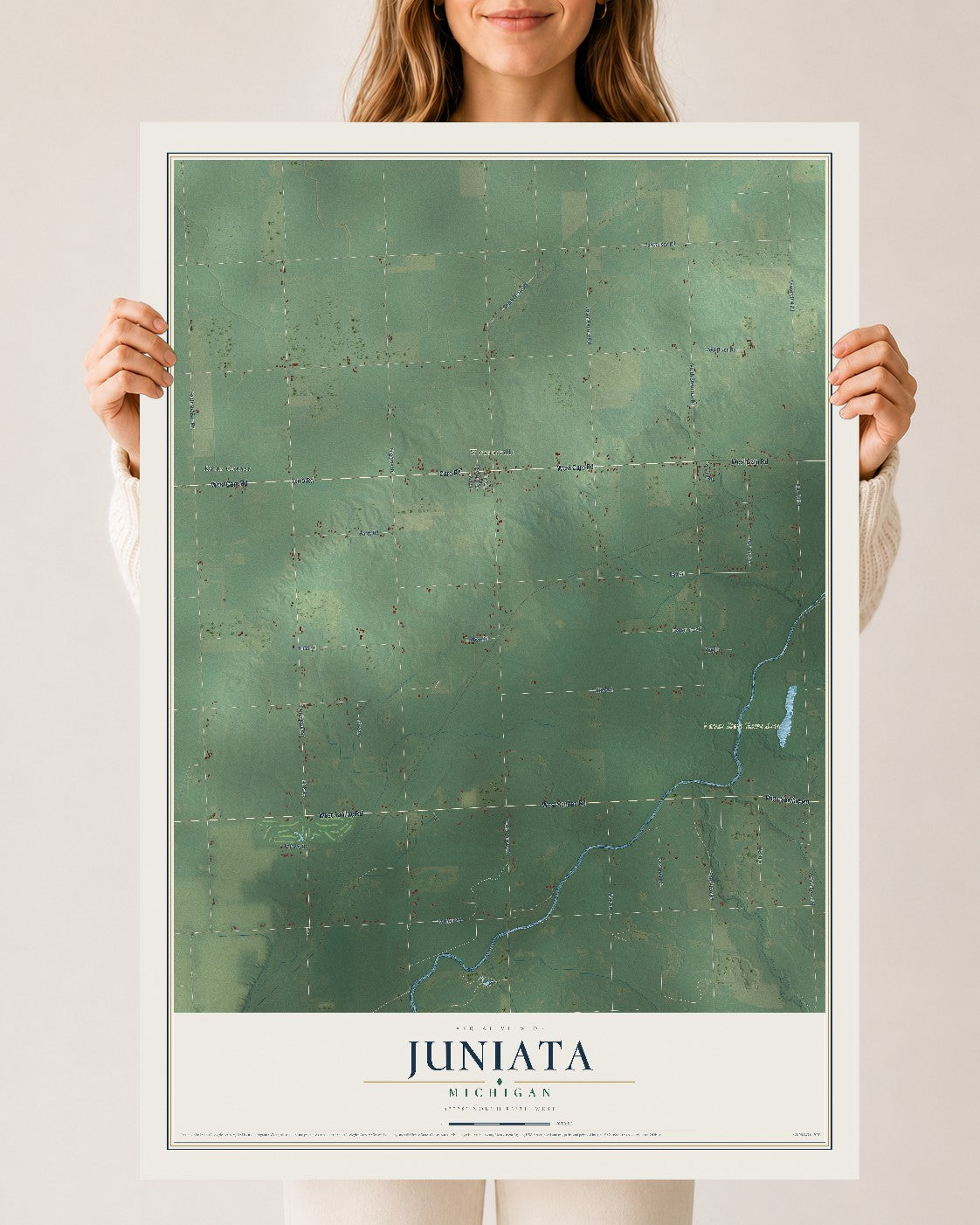 Map of Juniata, Michigan, 24 x 36 inch unframed archival matte print