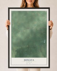 Map of Juniata, Michigan, 24 x 36 inch print in a black wood frame