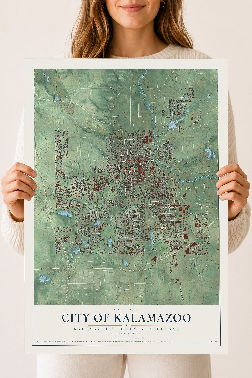 Map of Kalamazoo, Michigan, 18 x 24 inch unframed archival matte print