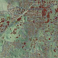 Close-up of the map of Kalamazoo, Michigan print showing street and building detail