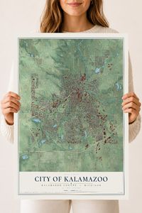 Map of Kalamazoo, Michigan, 18 x 24 inch unframed archival matte print
