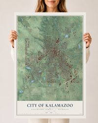 Map of Kalamazoo, Michigan, 24 x 36 inch unframed archival matte print