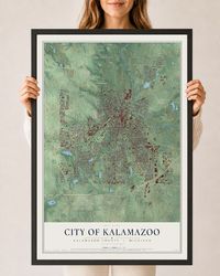 Map of Kalamazoo, Michigan, 24 x 36 inch print in a black wood frame