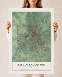 Map of Kalamazoo, Michigan, 24 x 36 inch print in a white wood frame