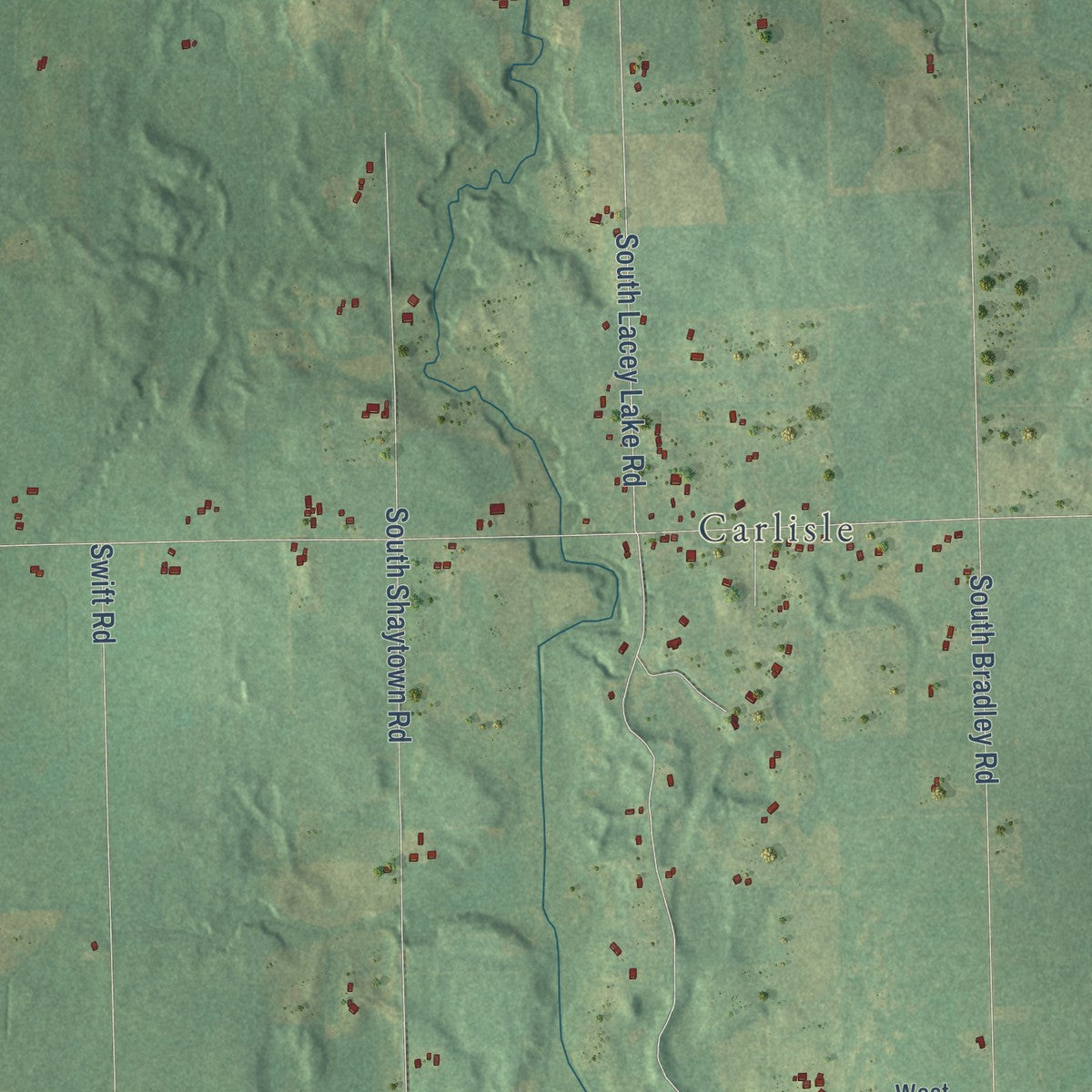Second close-up of the map of Kalamo, Michigan print showing more streets and buildings