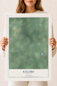 Map of Kalamo, Michigan, 18 x 24 inch print in a white wood frame