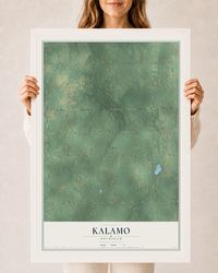 Map of Kalamo, Michigan, 24 x 36 inch print in a white wood frame