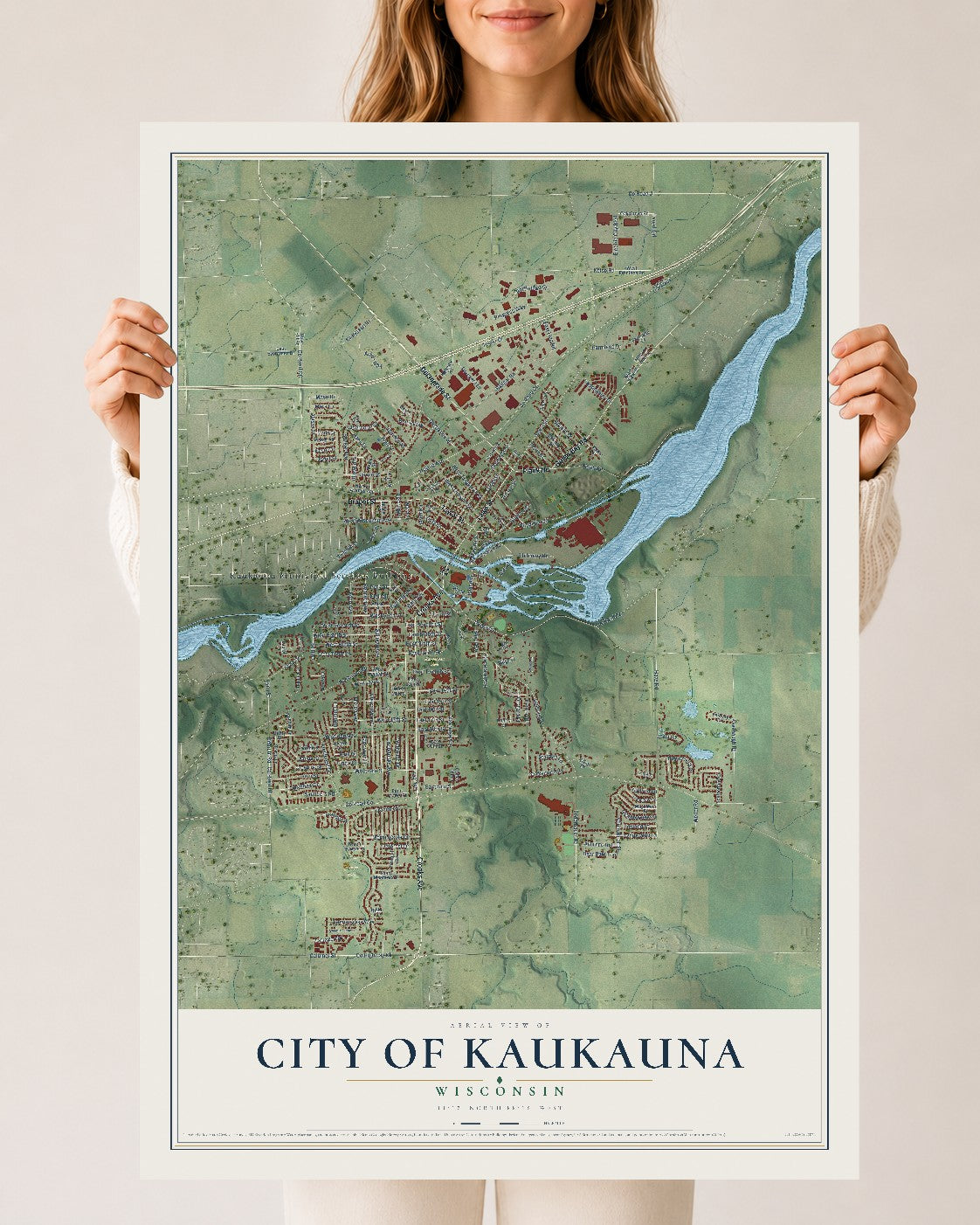 Map of Kaukauna, Wisconsin, 24 x 36 inch unframed archival matte print