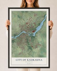 Map of Kaukauna, Wisconsin, 24 x 36 inch print in a black wood frame
