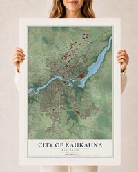Map of Kaukauna, Wisconsin, 24 x 36 inch print in a white wood frame